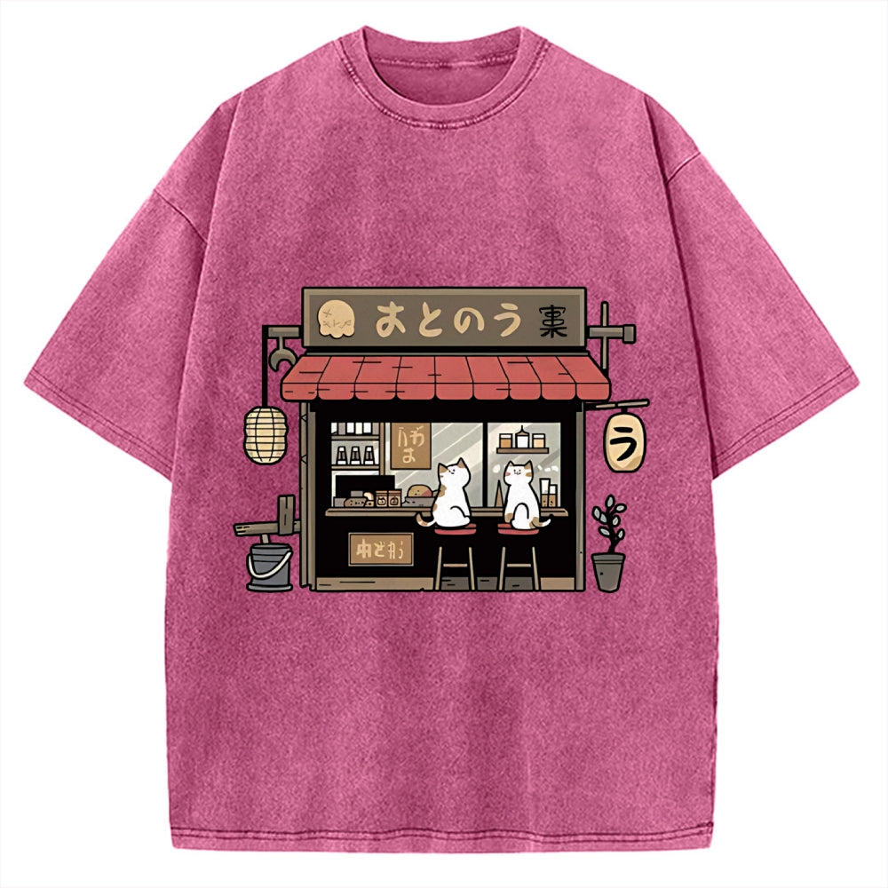 Japanese Cat Cafe Vintage Washed T-shirt
