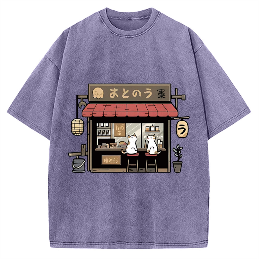Japanese Cat Cafe Vintage Washed T-shirt