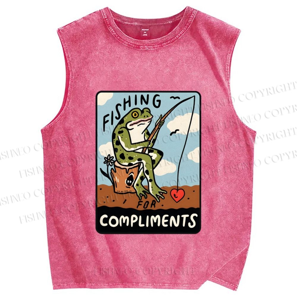 Unisex Fishing Frog Printed Washed Tank Top
