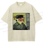 Unisex Van Gogh Cat Printed Washed Tee