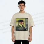 Unisex Van Gogh Cat Printed Washed Tee