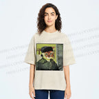 Unisex Van Gogh Cat Printed Washed Tee