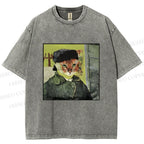 Unisex Van Gogh Cat Printed Washed Tee