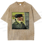Unisex Van Gogh Cat Printed Washed Tee