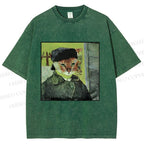 Unisex Van Gogh Cat Printed Washed Tee