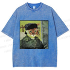 Unisex Van Gogh Cat Printed Washed Tee