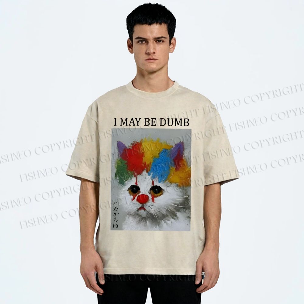 Unisex Clown Cat May Be Dumb Printed Washed Tee