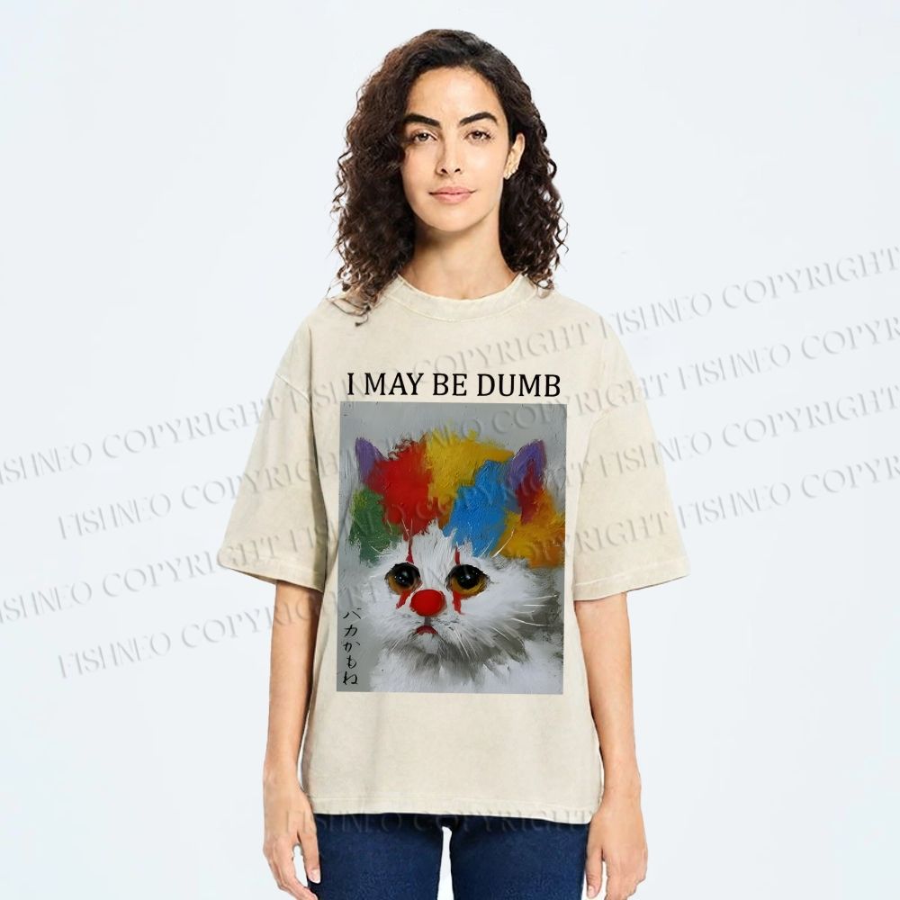 Unisex Clown Cat May Be Dumb Printed Washed Tee