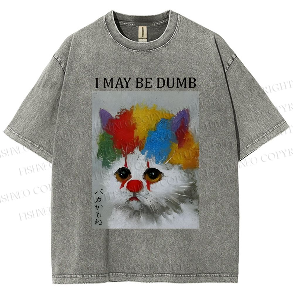 Unisex Clown Cat May Be Dumb Printed Washed Tee