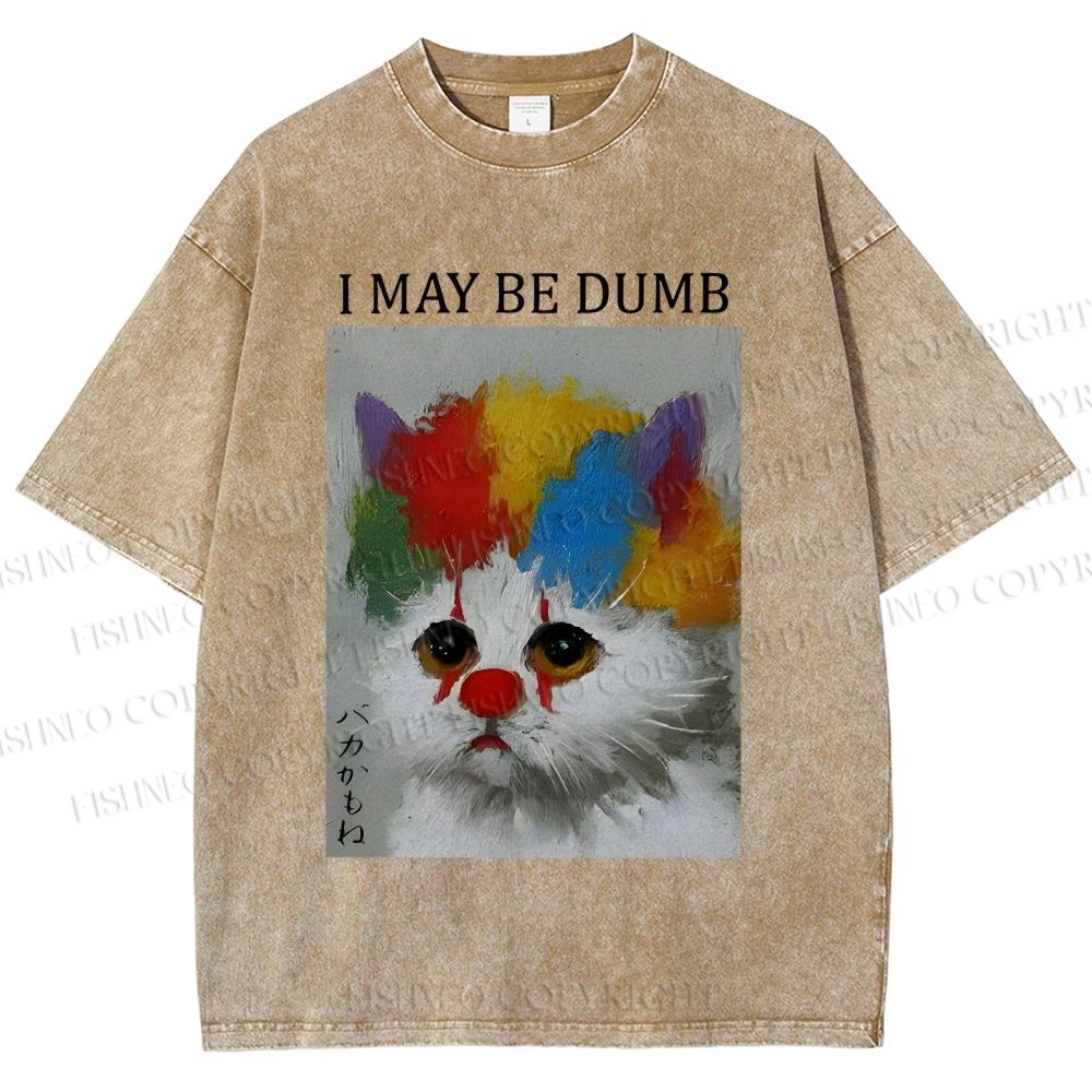 Unisex Clown Cat May Be Dumb Printed Washed Tee