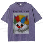 Unisex Clown Cat May Be Dumb Printed Washed Tee