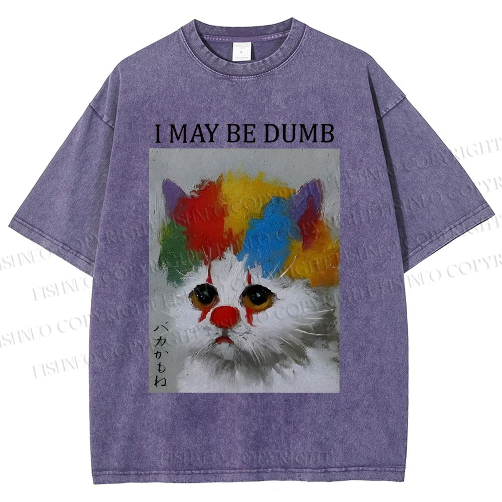 Unisex Clown Cat May Be Dumb Printed Washed Tee