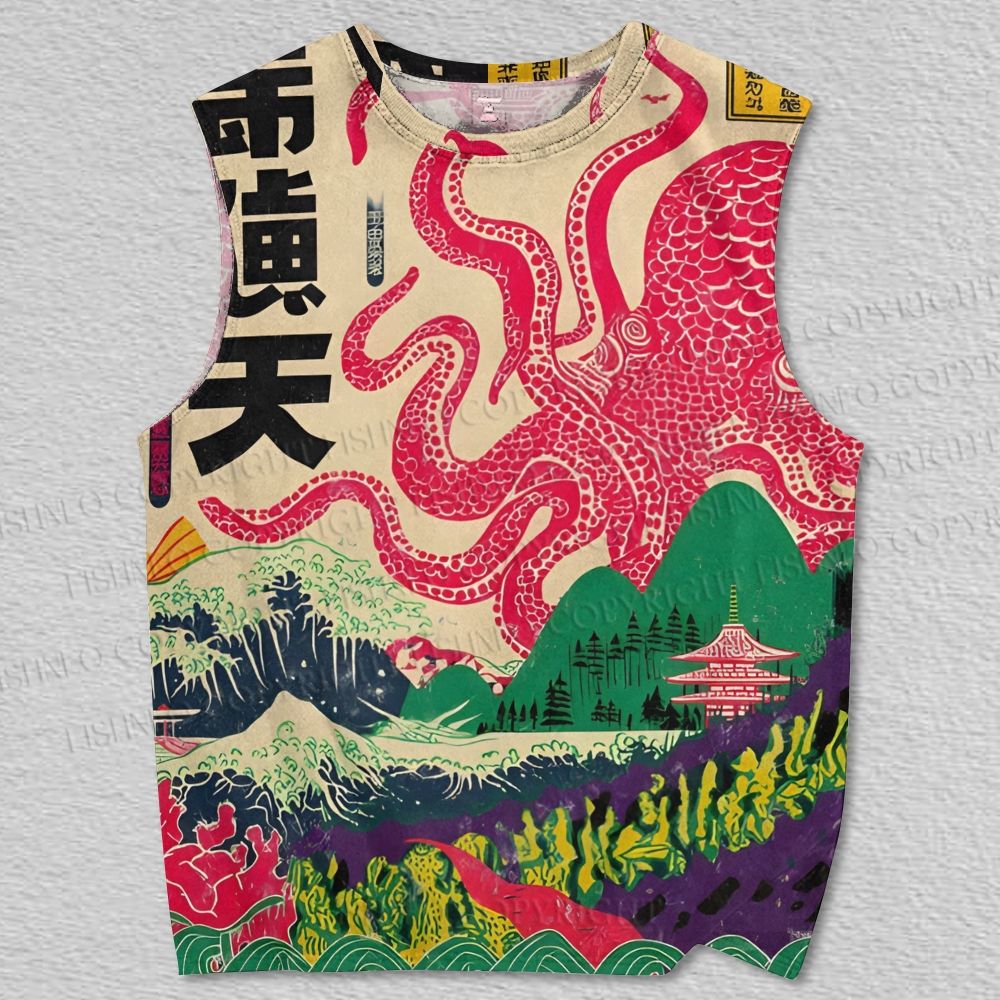 Unisex Japanese Vintage Octopus Printed Tank Top