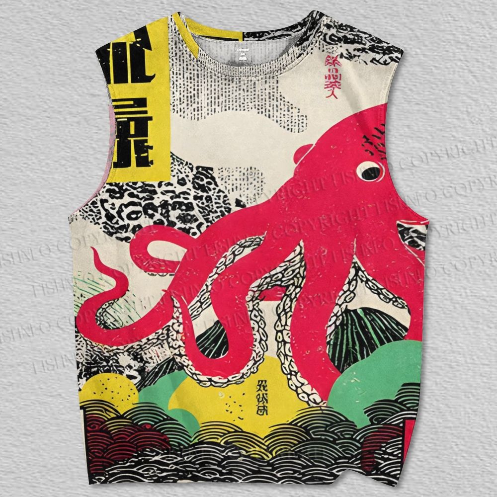 Unisex Japanese Vintage Octopus Printed Tank Top