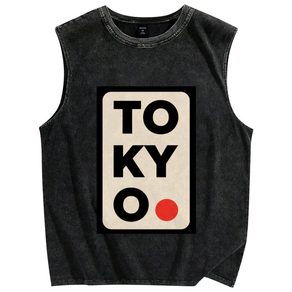 Tokyo Poster Vintage Distressed Washed Tank Top