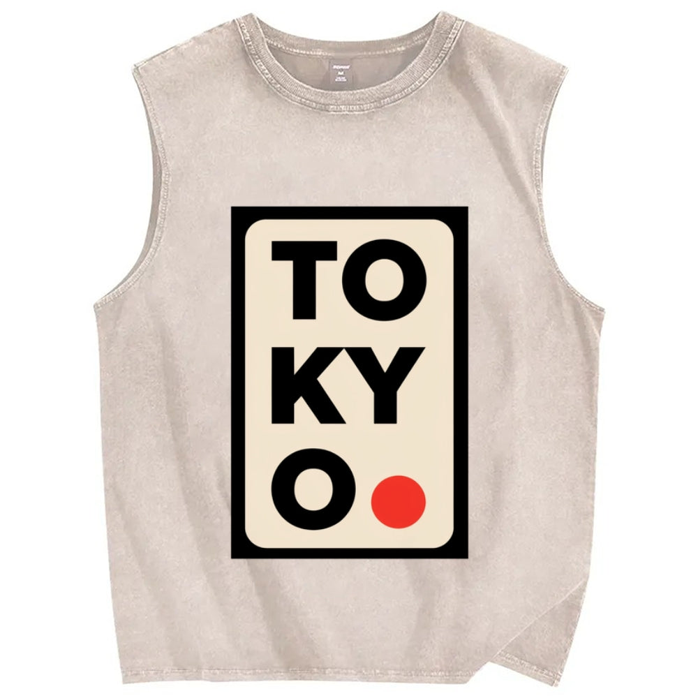 Tokyo Poster Vintage Distressed Washed Tank Top