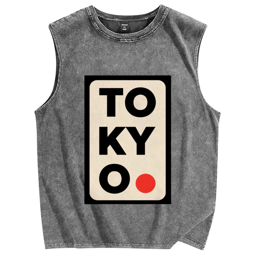 Tokyo Poster Vintage Distressed Washed Tank Top