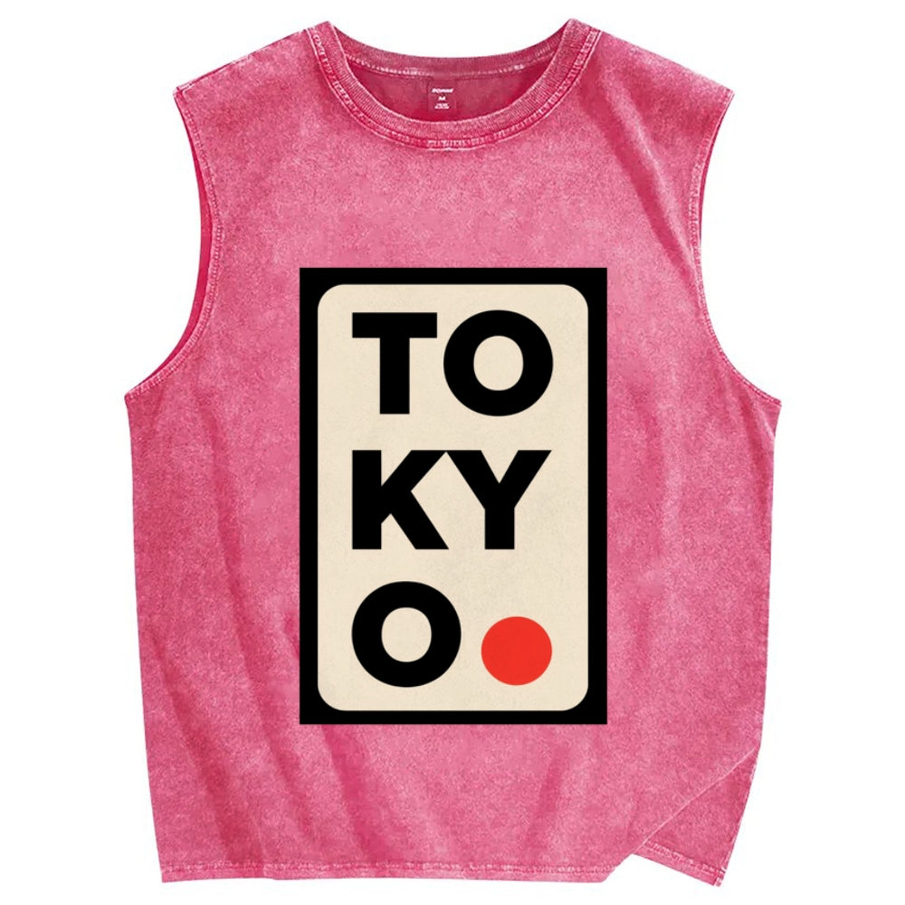 Tokyo Poster Vintage Distressed Washed Tank Top