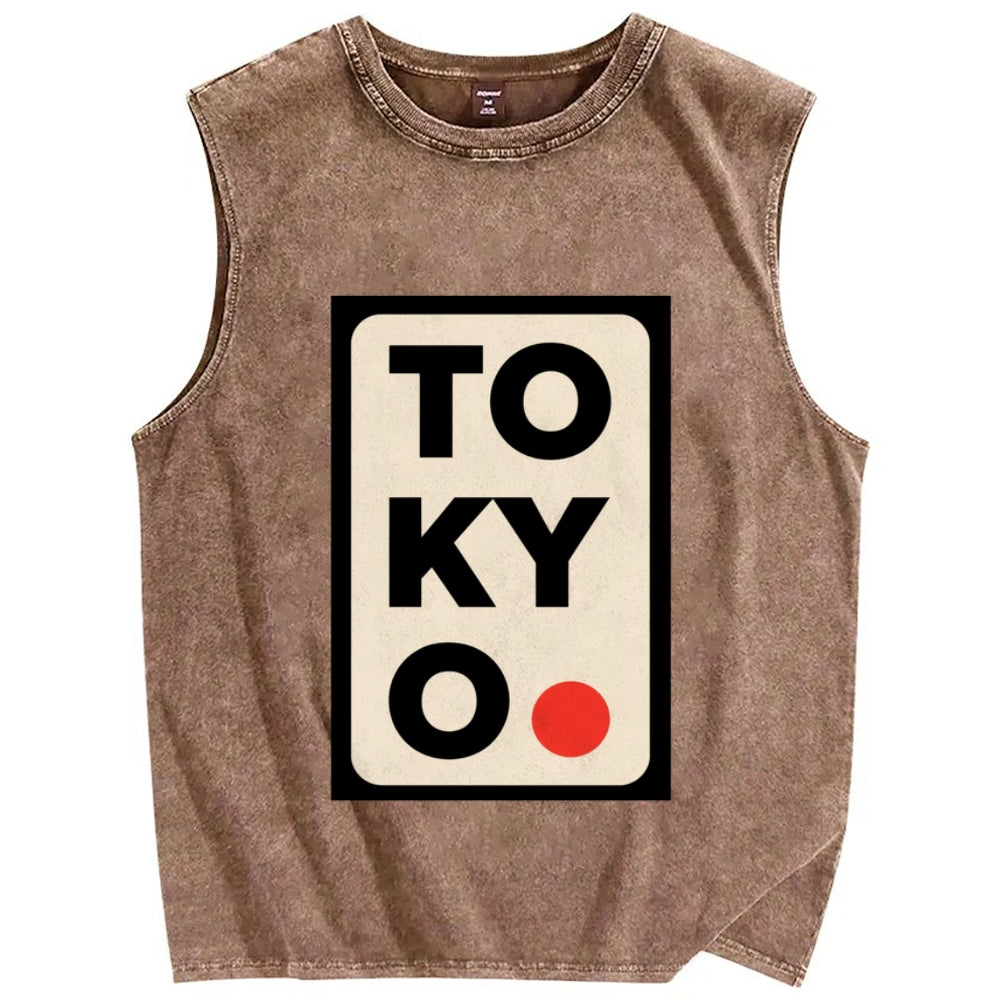 Tokyo Poster Vintage Distressed Washed Tank Top