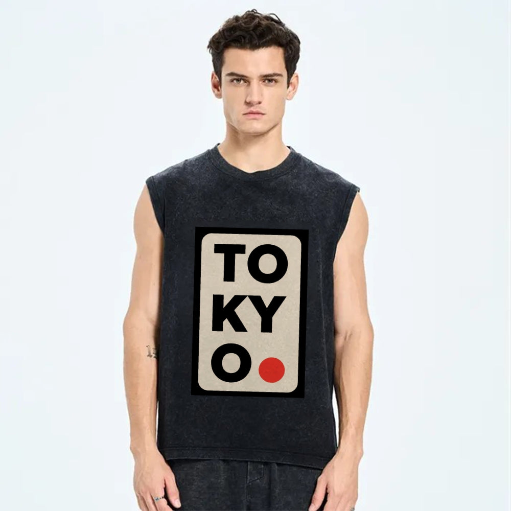 Tokyo Poster Vintage Distressed Washed Tank Top