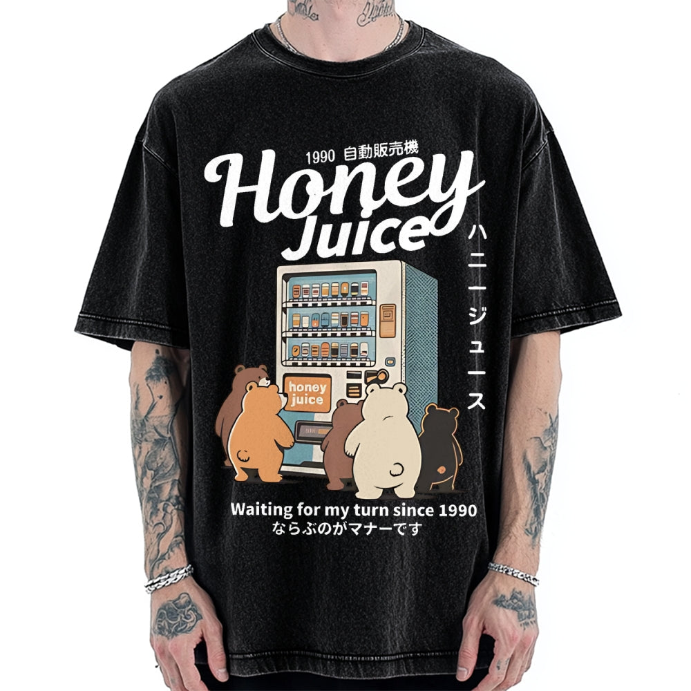 Honey Juice Bear Japanese Vending Machine Vintage Washed T-shirt