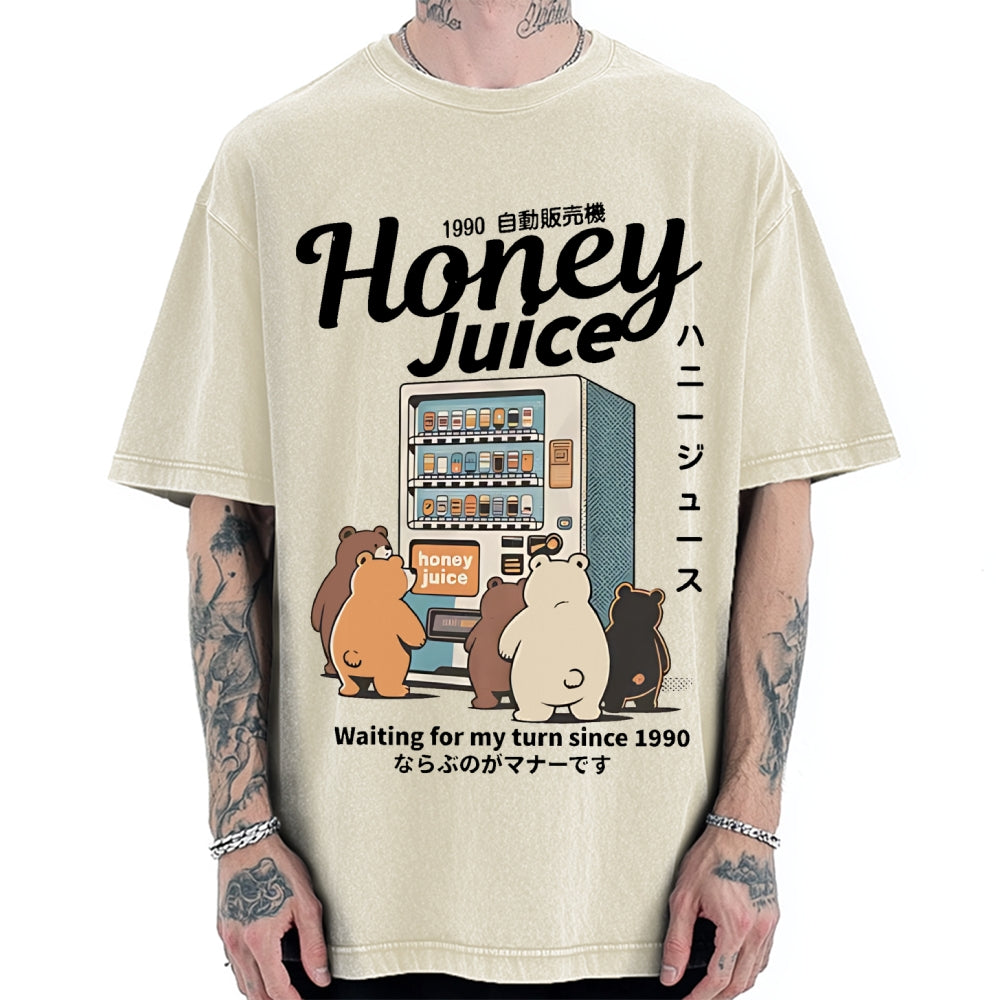 Honey Juice Bear Japanese Vending Machine Vintage Washed T-shirt