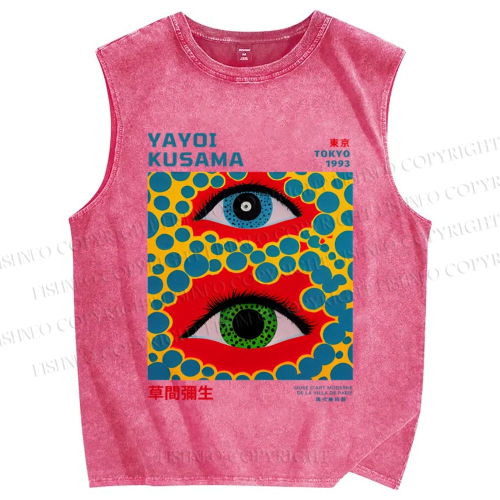 Unisex  Japanese Yayoi Kusama Eye Printed Washed Tank Top