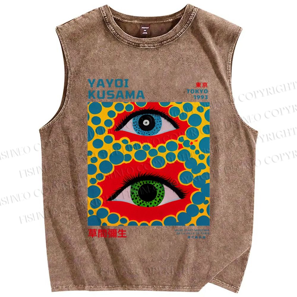 Unisex  Japanese Yayoi Kusama Eye Printed Washed Tank Top
