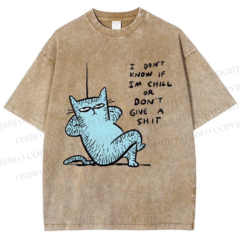 Unisex I Am Very Calm And Don't Care Cat Printed Washed Tee