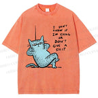 Unisex I Am Very Calm And Don't Care Cat Printed Washed Tee