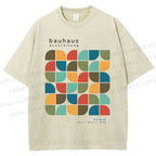 Unisex Bauhaus Geometric Color Blocks Printed Washed Tee