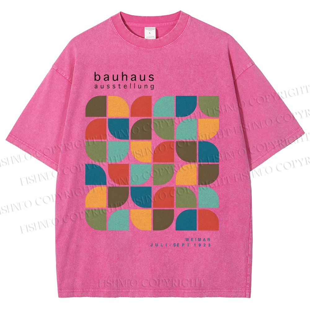 Unisex Bauhaus Geometric Color Blocks Printed Washed Tee