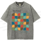 Unisex Bauhaus Geometric Color Blocks Printed Washed Tee