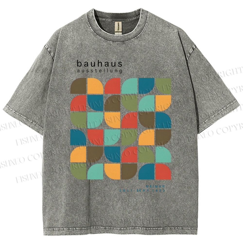 Unisex Bauhaus Geometric Color Blocks Printed Washed Tee