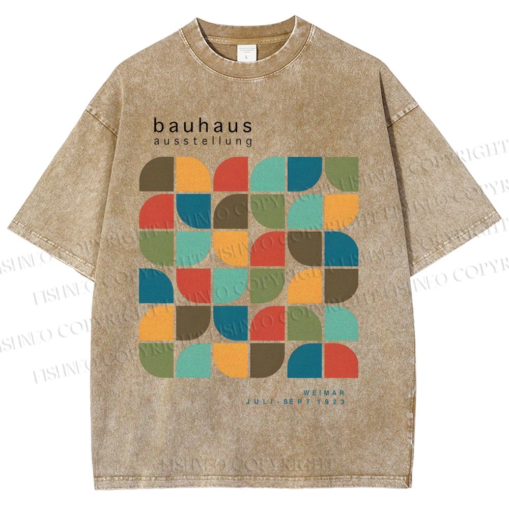 Unisex Bauhaus Geometric Color Blocks Printed Washed Tee