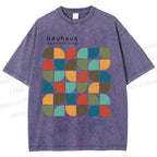 Unisex Bauhaus Geometric Color Blocks Printed Washed Tee