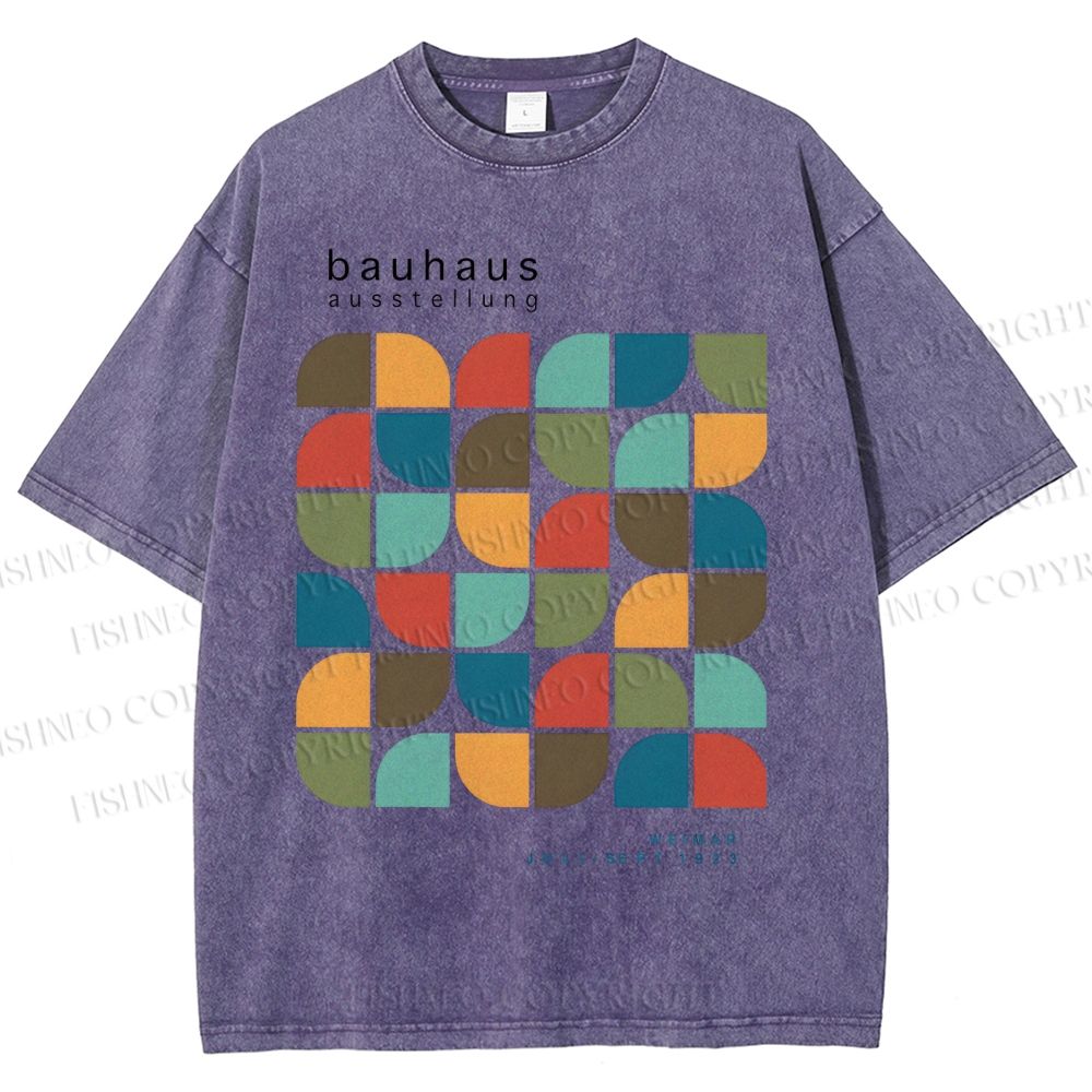 Unisex Bauhaus Geometric Color Blocks Printed Washed Tee