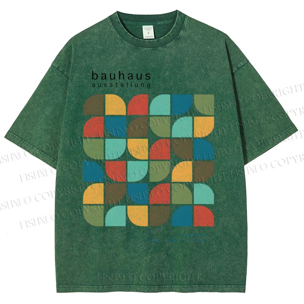 Unisex Bauhaus Geometric Color Blocks Printed Washed Tee