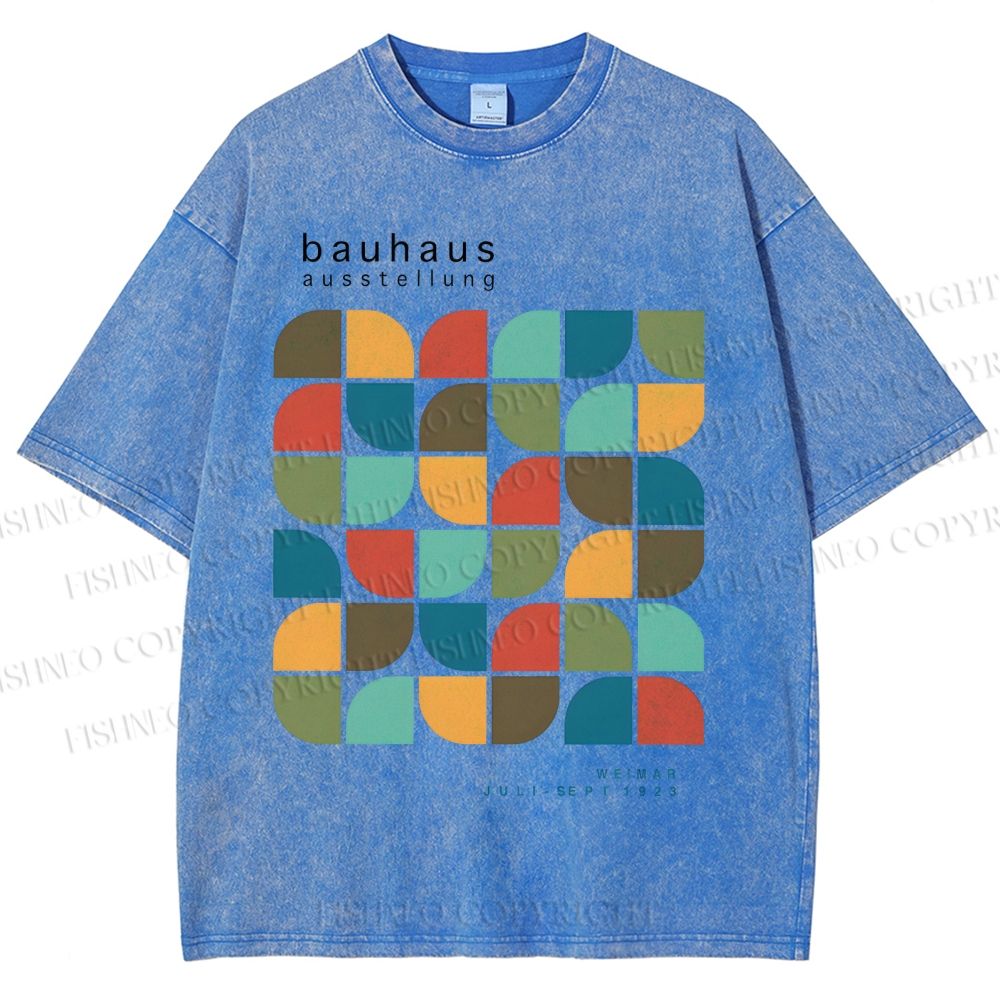 Unisex Bauhaus Geometric Color Blocks Printed Washed Tee