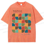 Unisex Bauhaus Geometric Color Blocks Printed Washed Tee