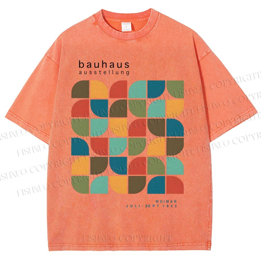 Unisex Bauhaus Geometric Color Blocks Printed Washed Tee