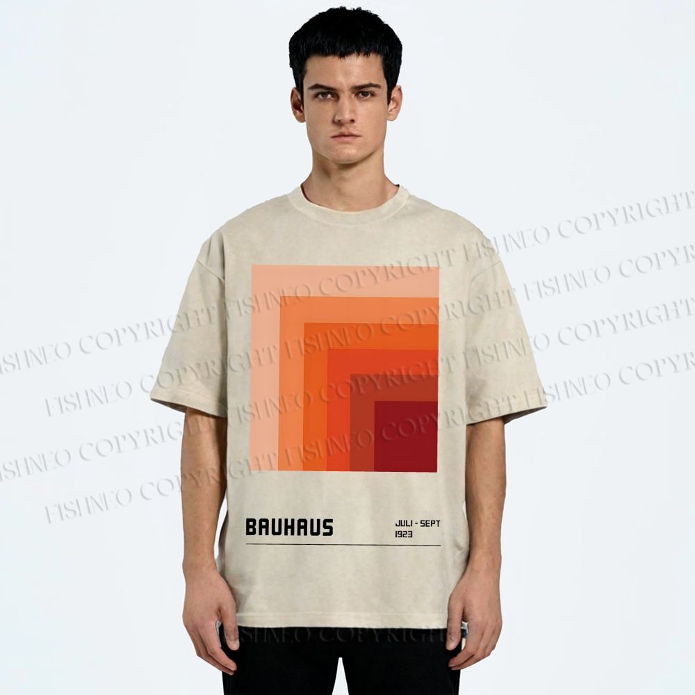 Unisex Bauhaus Gradient Geometry Printed Washed Tee