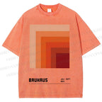 Unisex Bauhaus Gradient Geometry Printed Washed Tee