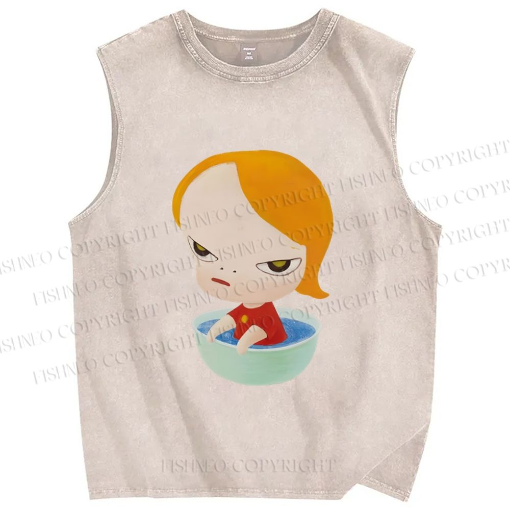 Unisex Yoshitomo Nara Girl Printed Washed Tank Top