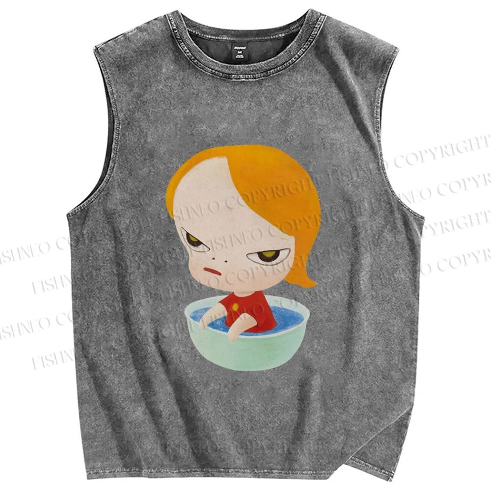 Unisex Yoshitomo Nara Girl Printed Washed Tank Top