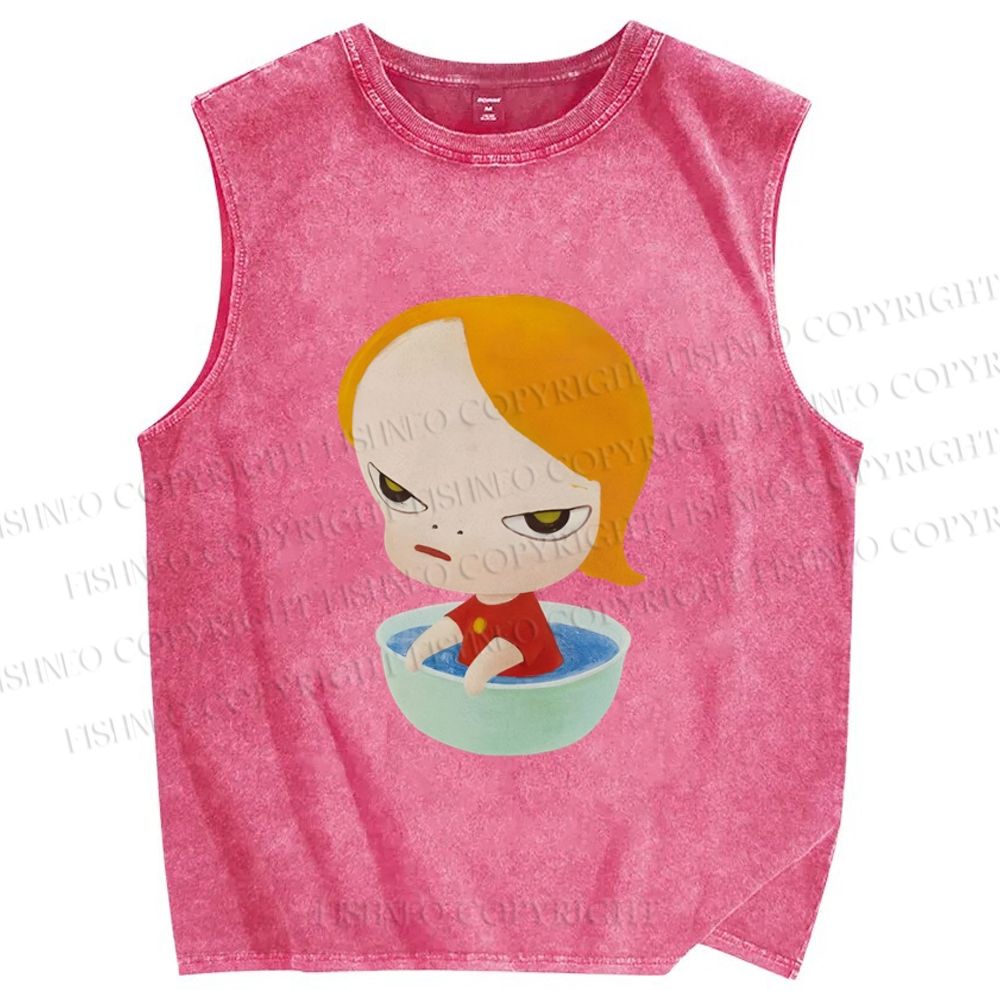 Unisex Yoshitomo Nara Girl Printed Washed Tank Top