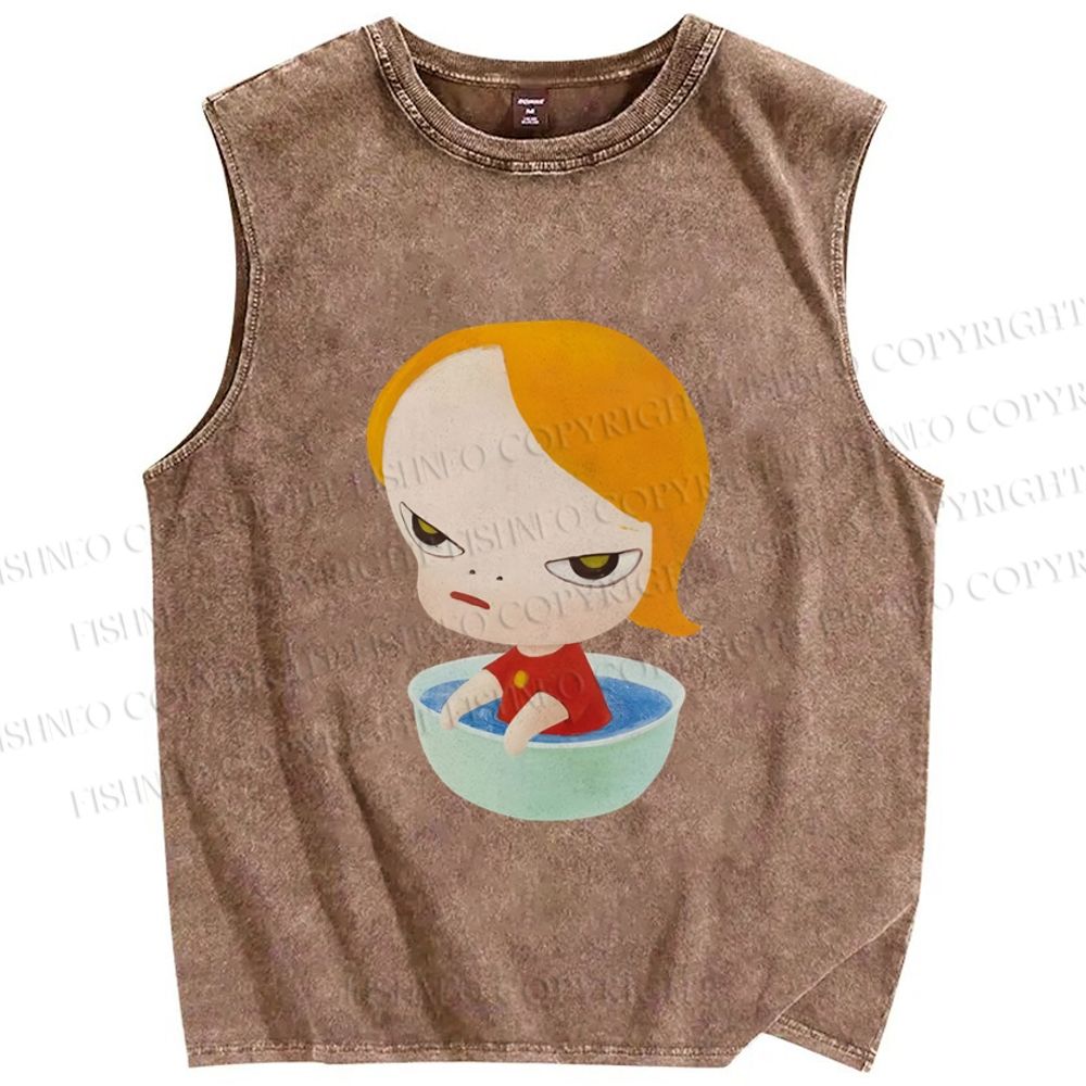Unisex Yoshitomo Nara Girl Printed Washed Tank Top