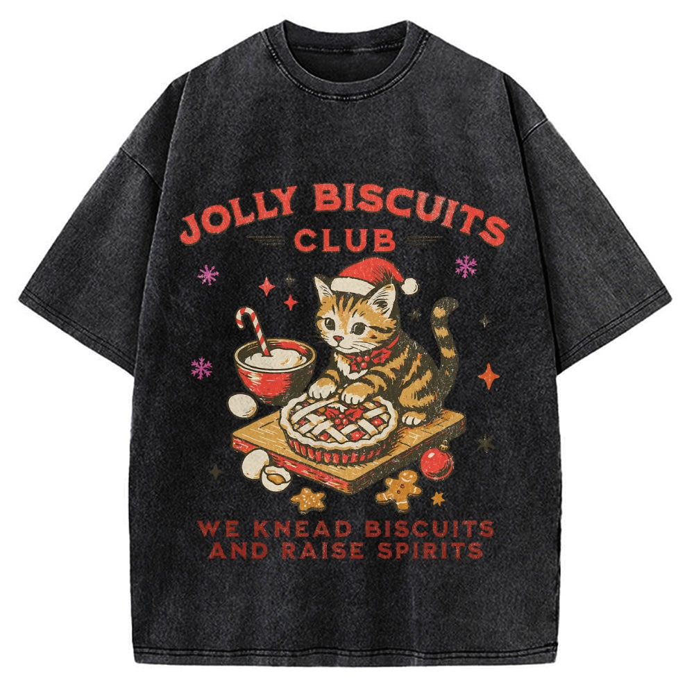 Christmas Cat Baking Vintage Washed T-shirt