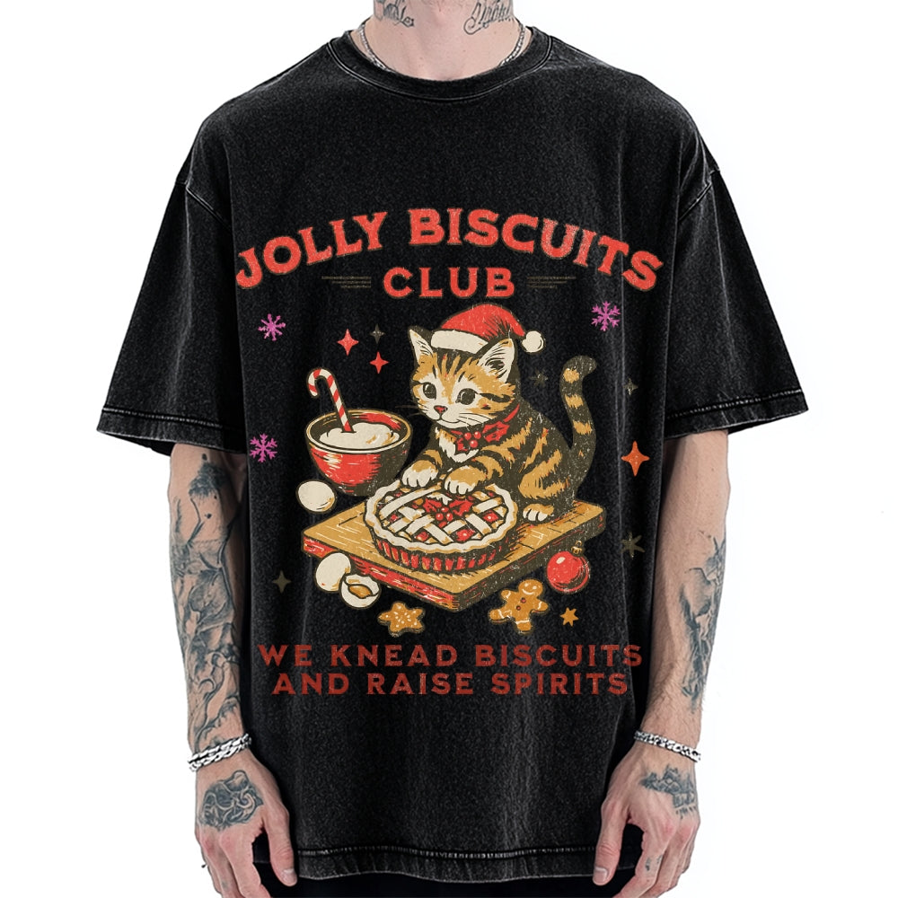 Christmas Cat Baking Vintage Washed T-shirt