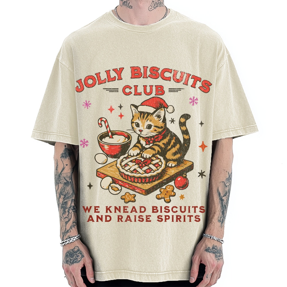 Christmas Cat Baking Vintage Washed T-shirt